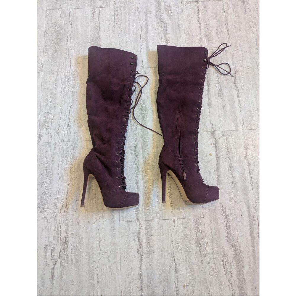 Just fab  Plum  Platform‎ Chunky High Heel Knee High Tall Boots Size 8.5